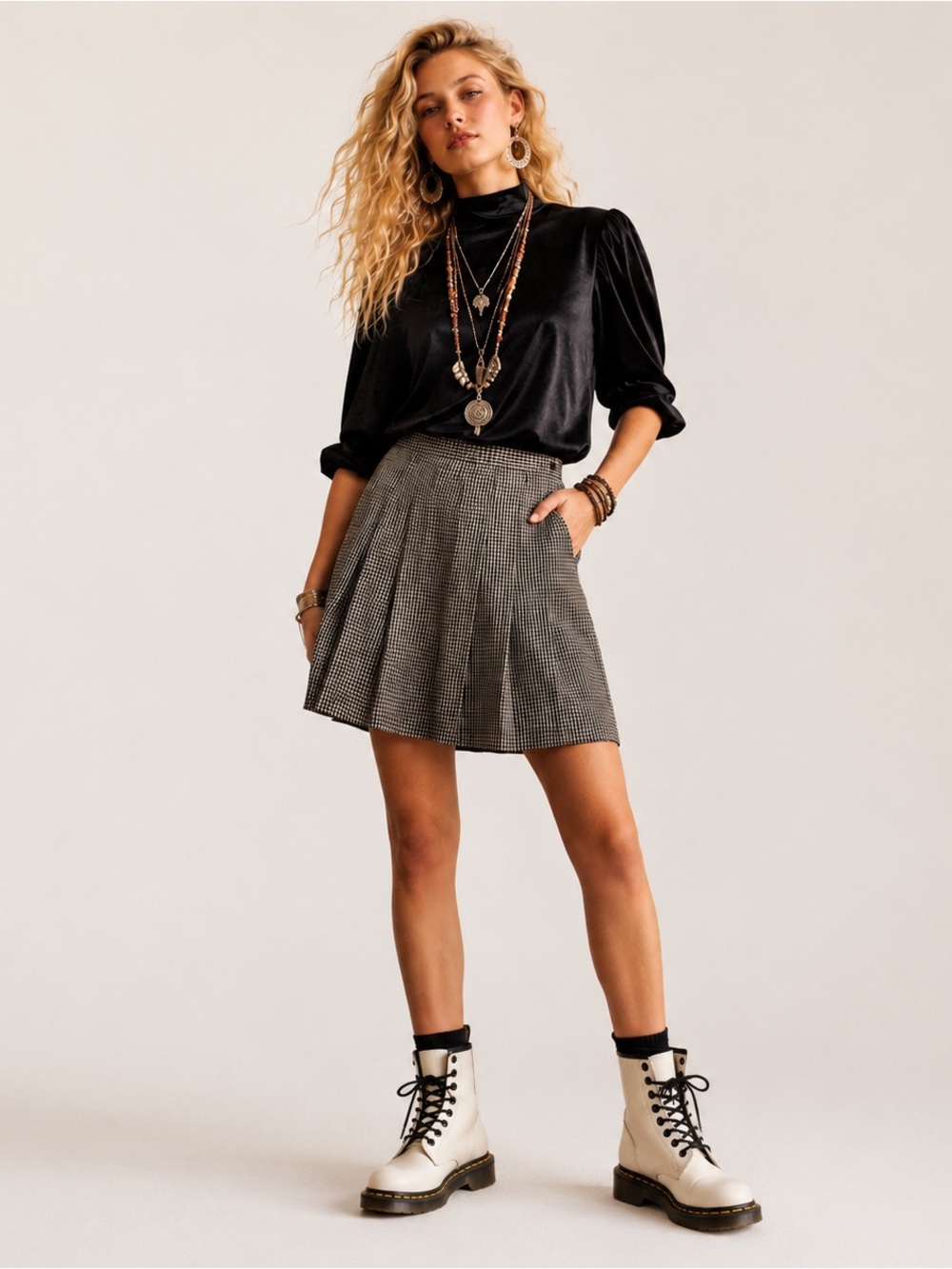 Vintage Lloyd New York Houndstooth Pleated Mini Skirt USA Women’s 8